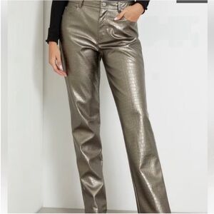 Metallic faux leather pants